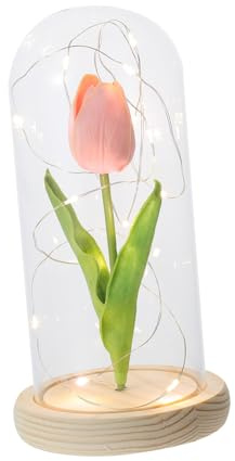 IMIKEYA Led Tulip Lights Artificial Tulips Glass Dome Decor Night Light for Home Office