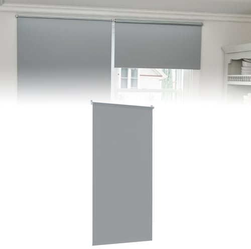 Froadp Tenda avvolgibile oscurante senza fori e con fori, Klemmfix, tenda a rullo per finestra laterale, colore grigio, 90 x 160 cm, per finestre interne