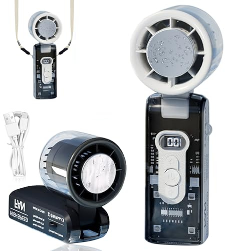 Mini ventilateur manuel pliable à LED, silencieux, 1 à 100 niveaux, USB, batterie rechargeable, avec refroidissement, 253 g, léger, pour l'intérieur et l'extérieur (B)