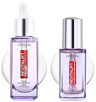 L'Oréal Paris Revitalift Filler Rutina Antiarrugas Sérum + Contorno ojos | Ácido Hialurónico, PDRN y Cafeina, Hidratación Profunda y Duradera, Corrige Ojeras y Rellena Arrugas en 1H, Revitalift Filler