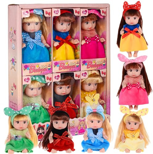 dollbie 6 Pack 4 Zoll Mini Mode Puppe Sammlung - 6 einzigartige stilbare Haarpuppen mit drehbaren Gliedmaßen und süßen Outfits | Sammelspielzeug Geschenk für Kinder