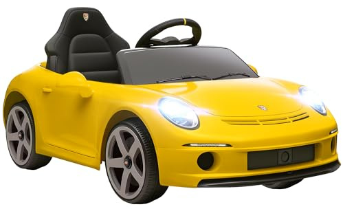 AIYAPLAY RUF GT Licensed Electric Car for Kids, 12V Kids Ride on Car with Suspension System, Remote Control, Music, Horn, USB, Slow Start, Seat Belt and Training Wheels for 3-5 Years Old, Yellow