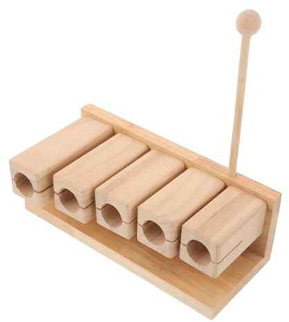 Holzschlagblock mit 5 Tönen, Pentatonische Skala, Schlägel | Holz, Ergonomische Form, Kinderfreundlicher Griff, für Familie und Yoga, Khaki, Interaktives Lernen