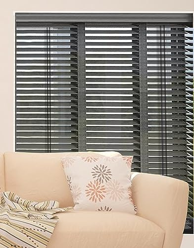 Persianas de madera de alta calidad, listones de 5 cm, cortinas enrollables para interiores, tratamientos de ventanas de madera maciza, celosías ajustables, negro, 100 x 120 cm