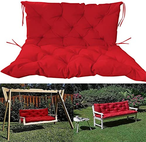 Wasserdichte Ersatzkissen für 2-3-Sitzer Schaukelbänke, 150x100cm, Rot Gartensitzpolster mit Rückenlehne & Gurten, ideal für Innen- & Außenfell, 10cm dick
