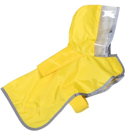 WOONEKY Hundregnjacka med Huva och Reflexband Packbar Poncho i Gul Färg Andningsbar och Skyddande för Små till Hundar vid Promenader och Utomhusbruk