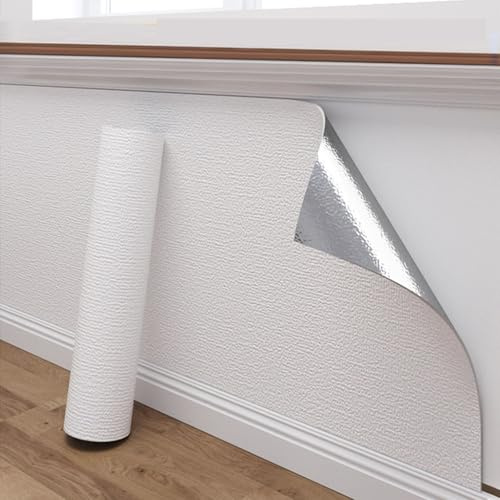 Rouleau de Papier Peint Adhesif Mural Isolant Thermique, 3mm Mousse XPE Papier Peint Anti Humidité Bruit Imperméable, Coussin Mural pour Murs Décoratifs(Blanc,50cmx50m)