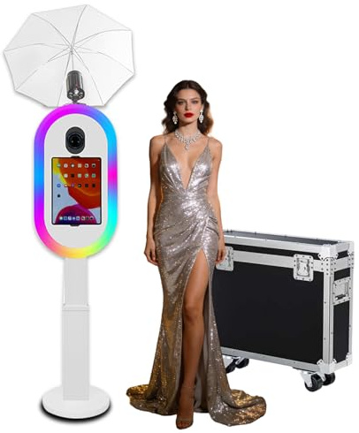 Photomaton compatible avec iPad 10,2 à 13 et appareil photo, avec lampe de poche et hauteur réglable, appareil photo reflex numérique pour location, mariage, fête d'anniversaire, événements (blanc