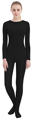 SUPRNOWA Unisex Rundhalsausschnitt Lycra Spandex Langarm Ganzanzug (M, Schwarz mit Fuß)