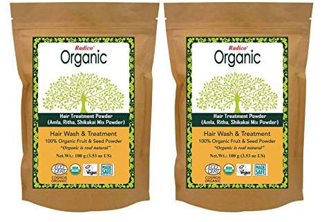 Radico Pack de 2 unidades (2 x 100 g) Amla, Ritha, Shikakai (bio, vegano), cuidado de limpieza y peinado.