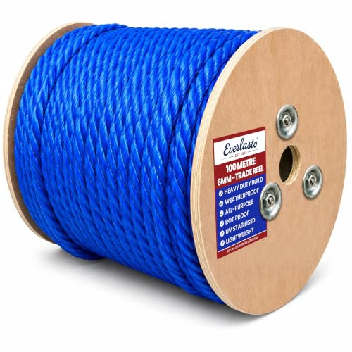 100 m handelsrullar, EVERLASTO, blå polypropenol, polyrep, 6 mm, 8 mm, 10 mm, 12 mm, 14 mm, 16 mm, 24 mm (8 mm)