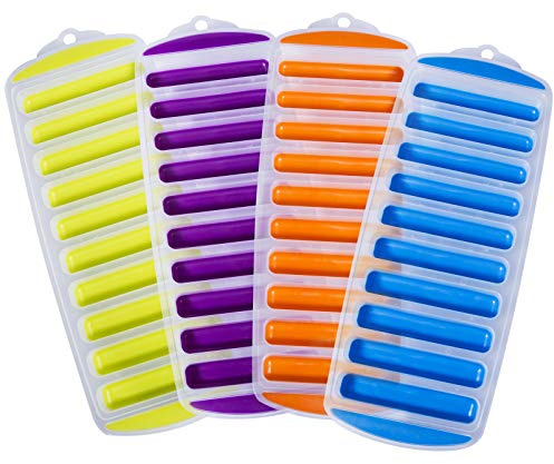 Ozera 4 Pack Ice Cube Trays, Narrow Water Bottle Ice Cube Tray Stick, Silicone Ice Trays for Freezer with Easy Push and Pop Out Material, Ideal for Sports and Water Bottles