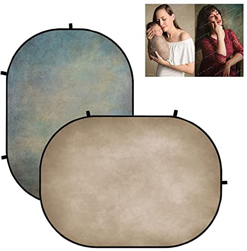 Kate 5x6.5ft/1.5x2m Double-Sided Blue-green/Pale apricot Collapsible Backdrop Pop Up Photography Backdrop Foldable Collapsible Photo Background for Photography, YouTube Videos,and Live Streaming