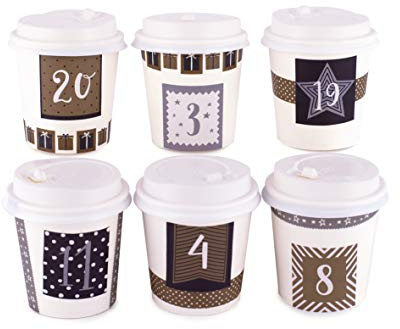 pajoma Adventskalender Cups, 24 Becher zum Befüllen, inkl. Sticker und Accessoires, Gold und Silber
