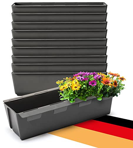 BigDean 10er Set Paletten Blumenkästen - Einsatz - mit Hängesystem zum Einhängen - 37cm anthrazit - Pflanzkasten für Europalette Balkonkasten Blumentopf - aus recyceltem PP-Kunststoff