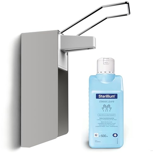 Horn Medical Desinfektionsspender/Seifenspender/Langarm-Wandspender aus Aluminium Starterset mit Sterillium Classic Pure Haut-sensitivem Händedesinfektionsmittel (1)