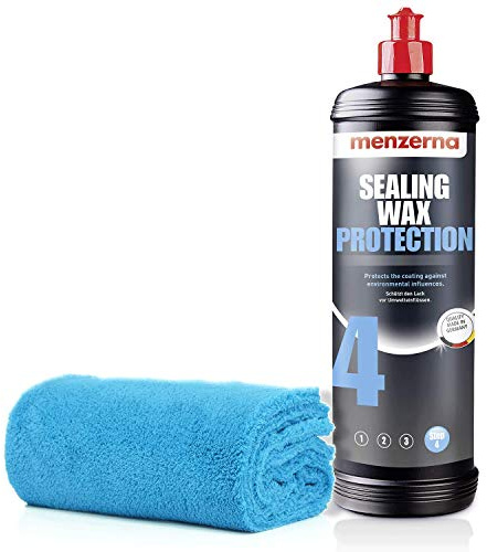 detailmate Autopflege Set - Auto Polier Set: Menzerna Politur Heavy Cut, Medium Cut, Finish, Carnauba/Polymer Wachs + Mikrofaser Auto Poliertuch zum Auspolieren Lack (SEALING WAX PROTECTION - 1L)