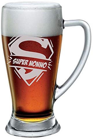 Colorfamily Boccale da Birra con Incisione Nonno - Il miglior Nonno - Festa dei Nonni - Idea Regalo - Bicchiere in Vetro Chiaro, capienza 38 cl