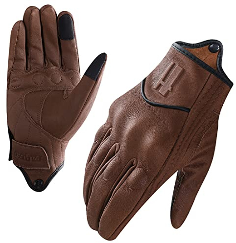 Harssidanzar Damen Motorradhandschuhe GL016, Ziegenleder, Touchscreen, Sattel, Größe S