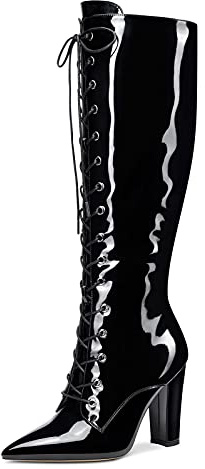 Castamere Bottes Femme Mi-Mollet Fermeture Eclair Lacets Bloc Talon 10CM High Heels