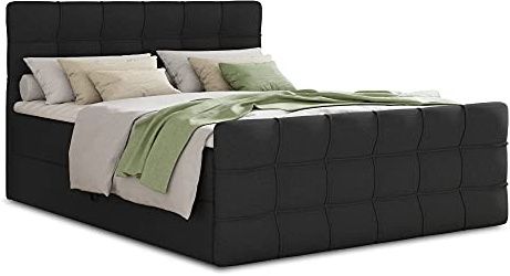 Sofnet Boxspringbett Best Lux mit Fußteil, 2 Bettkästen und Topper - Doppelbett, Bonell-Matratze, Polsterbett, Bett, Betten, Bettgestell, Schlafzimmer (Schwarz (Inari 100), 180 x 200 cm)