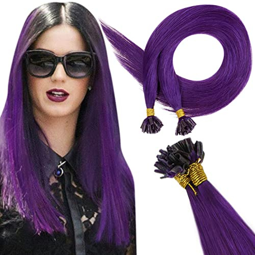 RUNATURE Extension Capelli Veri Cheratina Viola 35cm 25 Ciocche 20g Extension #Purple