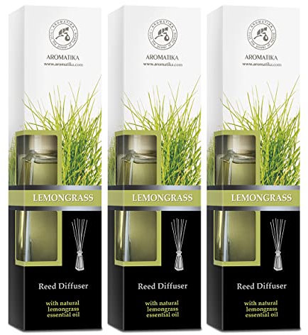 Raumduft Diffuser Zitronengras mit Ätherischem Lemongras Öl - 3x100ml - Diffuser Set mit Stäbchen - Haus Parfüm - Raumbeduftung - Zimmerduft - Raumluft - Duftdiffusor - Duftaroma