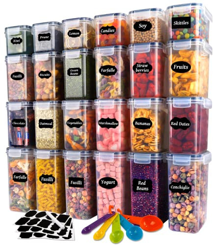 YOCOLE 24er Vorratsdosen mit Deckel, Aufbewahrungsbox Küche Luftdicht aus Plastik, Müsli Schüttdose Vorratsbehälter Set Organizer für Mehl Cornflakes (2L 1.4L 0.8L)