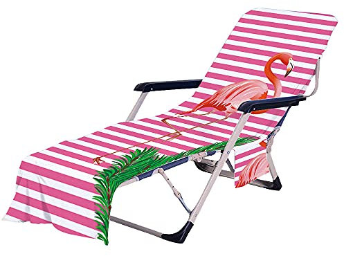 Morbuy Beach Chair Cover Towel, Summer Fashion Beach Towel Lounger Bags with Pockets Sunbed Towels Fitted Microfiber Sun Lounger Towels for Summer Outdoor Pool Vacation Travel (Flamingo 1)