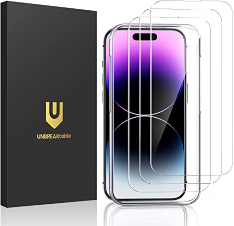 UNBREAKcable Panzer Schutz Glas iPhone 14 Pro Max [3 Stück] Schutzfolie, 9H Härte Schutzglas, 2.5D Double Defense Displayschutzfolie, Kratzfest, Anti-Fingerprint und blasenfrei