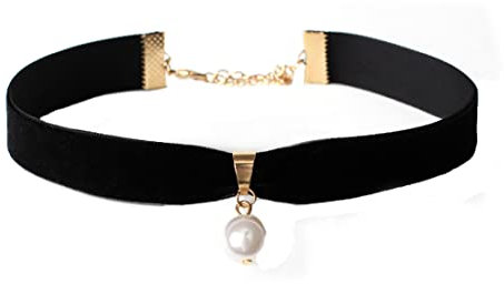 Prosy Perlen-Choker-Halskette, Gold, verstellbar, schwarzer Samt, Halsband, Halsketten für Frauen und Mädchen