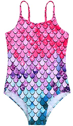 Nivofu Maillot de Bain Fille Enfant 3-12 Ans, Sirène Plage Maillot de Bain, Une Pièce Maillot de Bain en Tissu Souple à Séchage Rapide, Sirène Imprimé Maillot Une Pièce pour Fille (6-7 Ans)