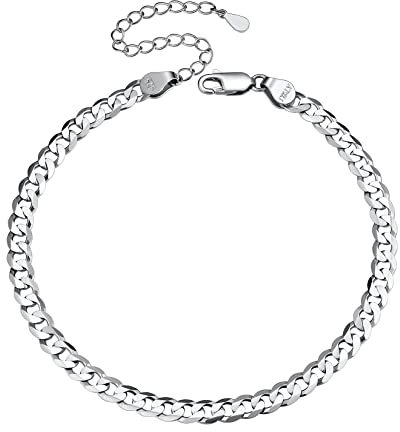 SILVERCUTE Womens Curb Link Chain Bracelets Solid 925 Sterling Silver Summer Bracelet for Teen Girls 21cm