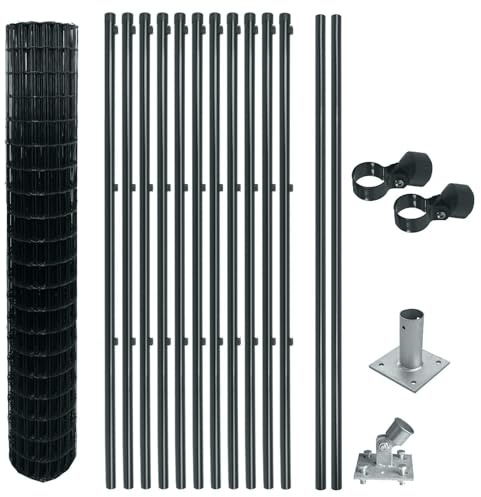ESTEXO Schweißgitter Gartenzaun Set Komplettset Zaun Gartenzaunset Zaunset Drahtzaun Gitterzaun mit Aufschraubhülsen in Anthrazit RAL 7016 (1,5 x 25 m)