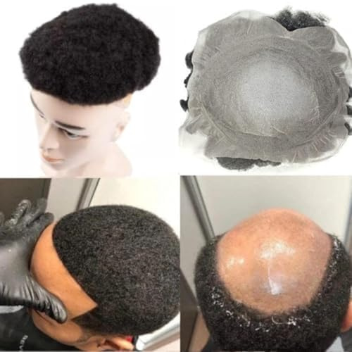 Afro Toupee for Black African Men - Men's Weave, Curly Kinky Afro Hair Replacement Unit, Black Men Wig, African American Hair Toppers