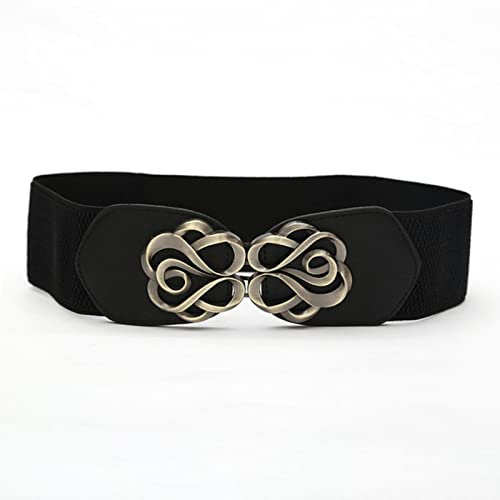 Breite Taillenbänder für Mantel, Damen, schwarz, elastisch, Kummerbund, Kleid, Legierung, Gold, große Kreisschnalle, Gürtel