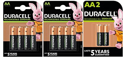 10 pilas recargables Duracell AA, 2500 mAh (2 blísters de 4 pilas + 1 blíster de 2 baterías) 10 pilas recargables
