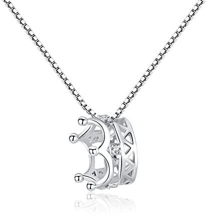 Bellitia Jewelry Damen Krönchen Halskette Halsschmuck Krone Prinzessin Kette Geschenke mit Glänzend CZ Diamant aus Sterling Silber 925
