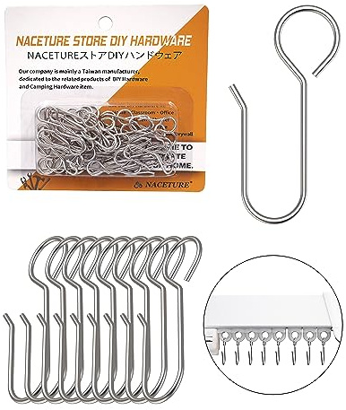Metal Curtain Hooks for Curtains - Pack of 50 Drapery & Hanger S Hooks, Stainless Steel Hardware, Small Clips for Ceiling, Shower, Window