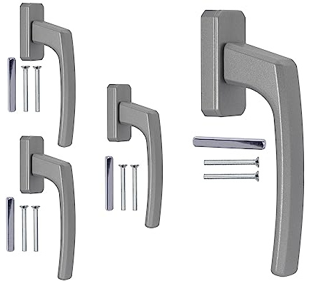 Stahlia ergonomiska fönsterhandtag silver standard aluminium 4 stycken terrassdörrhandtag utomhus fönsterhandtag balkongdörrhandtag rasteroliv handtag för fönster balkongdörr terrassdörr handtag balkongdörr