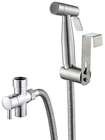 GALSOR Bidet Sprayer with Single Cold Water Brushed 304 Stainless Steel Portable Cloth Diaper Washer Shower Sprayer Set Wall Mounted Bathroom Shower Bidet Tap for Personal Hygiene