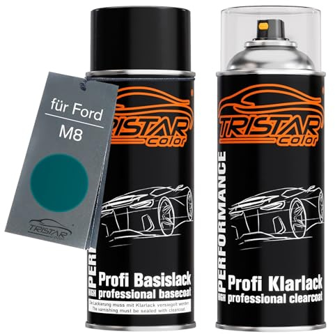 TRISTARcolor Autolack Set Spraydose für Ford M8 Pacific Green Metallic +1K | Set aus Basislack + Klarlack, Sprühdosen 400ml