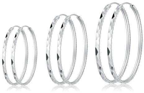 Deyanse Große Silber Creolen Ohrringe für Damen, Klappcreolen Silber 925 Groß, Hypoallergen Polierte Ohrringe Kreolen, 40/50/60mm Durchmesser Runde Kreis Endless Ohrschmuck, Dünne Große Creolen