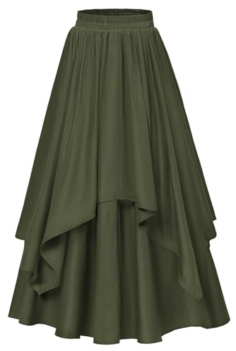 Damen Renaissance Rock Unregelmäßiger Saum Patchwork Eleganter Steampunk Rock Armeegrün XXL