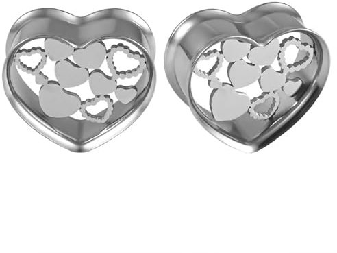 Plugs 10mm Herz, Tunnel Set Edelstahl Ear Piercing Expander Hohl Silber Damen Herren Schmuck 2 Stück