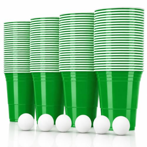 Vitavalley Beer Pong Becher Set Grün 50 Stück 473 ml mit 6 Bällen | Partybecher Kunststoff, Trinkbecher für Bierpong, Trinkspiele, Partys, Festival, Geburtstag & WG-Abend