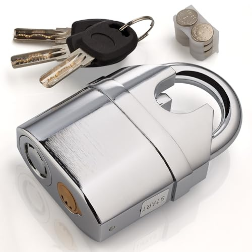 KEYD Padlock with Keys Stainless Steel Heavy Duty Outdoor Water Proof Alarm Lock 110DB – Weather and Corrosion Resistant - High Security Outdoor Padlock for Garage Shed Fence Storage Units