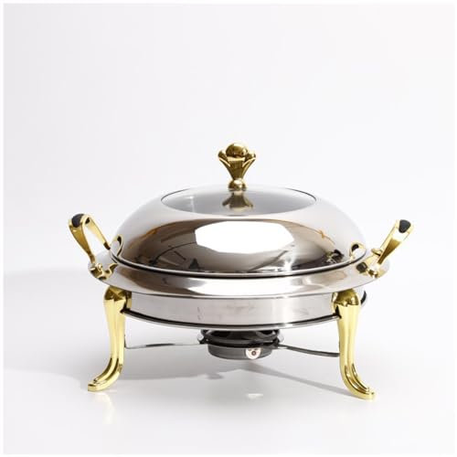 NISMIA Warmhaltebehälter mit glasdeckel, Mahlzeit Edelstahl Chafing Dish rund, speisewärmer behälter, für Buffet Catering Gastro und Party,Gold,18cm