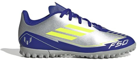 Adidas Unisex Kinder F50 Club Football Boots Turf, Silver met./solar Yellow/Lucid Blue, 28 EU