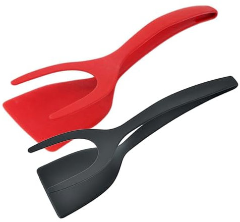 Lot de 2 spatules à œufs 2 en 1 anti-adhésives et rabattables, pinces résistantes à la chaleur, outils de cuisson pour crêpes, poissons, toasts français et omelettes
